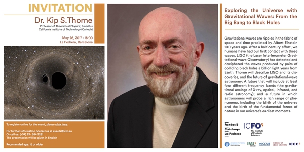 Charla de Kip Thorne el 26 Mayo a 18:00 en el Auditorio de La Pedrera